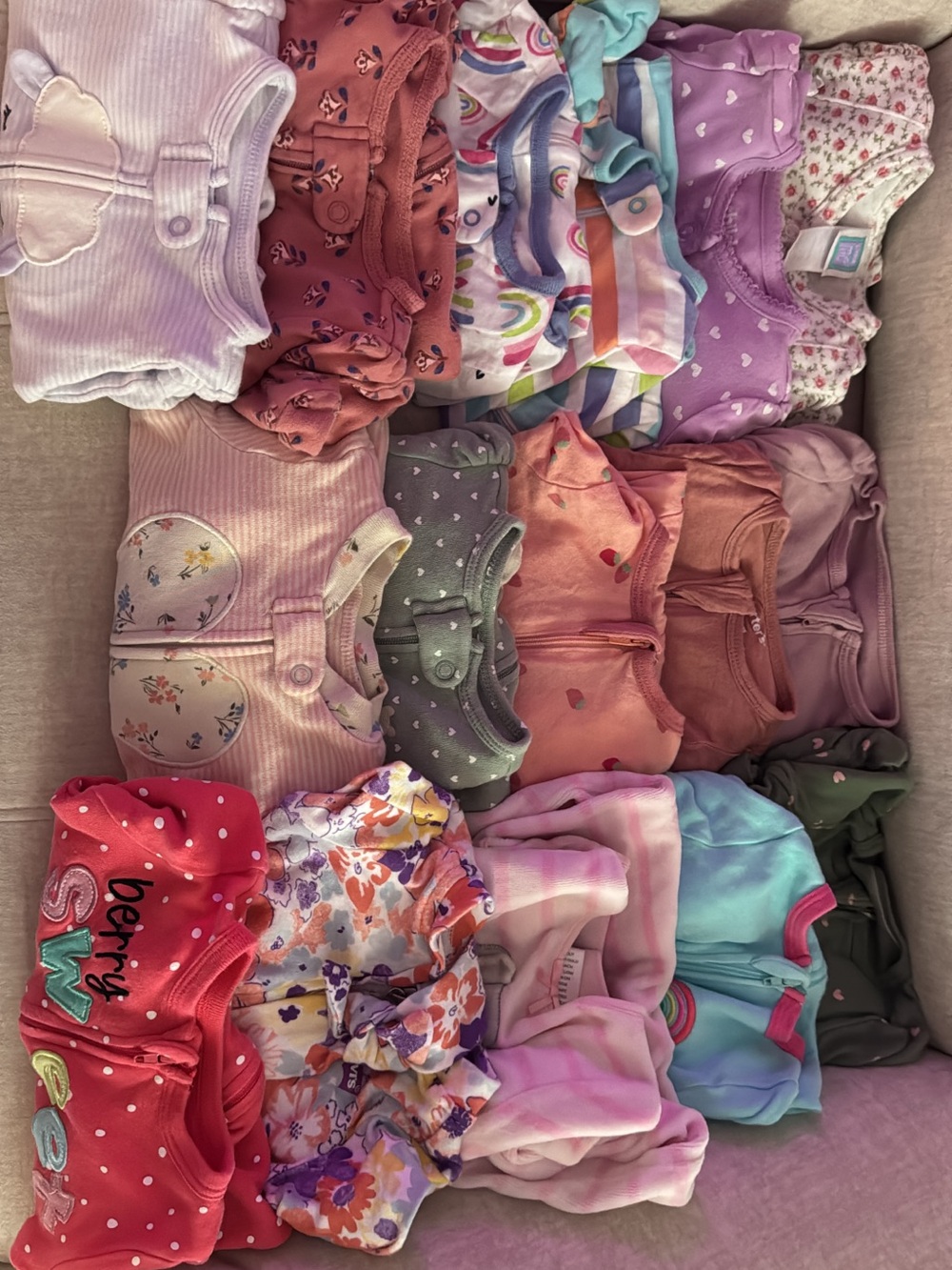Baby Girls 0-3 months Sleepers - Pastel Rainbow & Floral Bundle